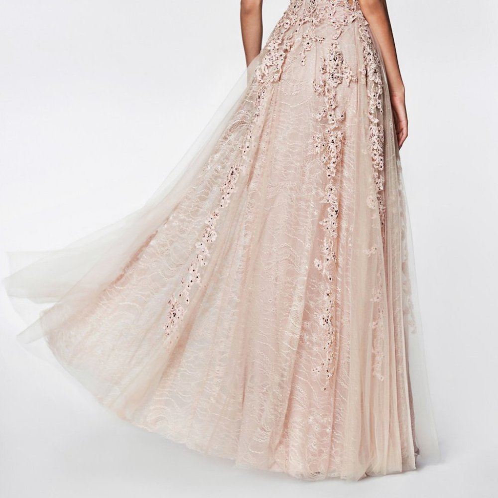 V-Neck A-Line Lace Evening Dress CD4091 - Picture 3 of 5